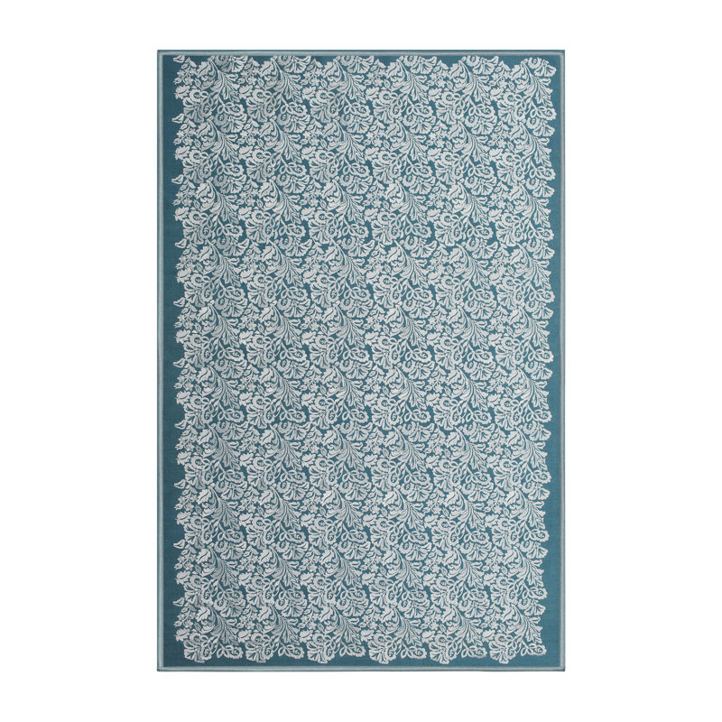 Tapis de zone bleu contemporain, Rectangle 5 pi x 7 pi