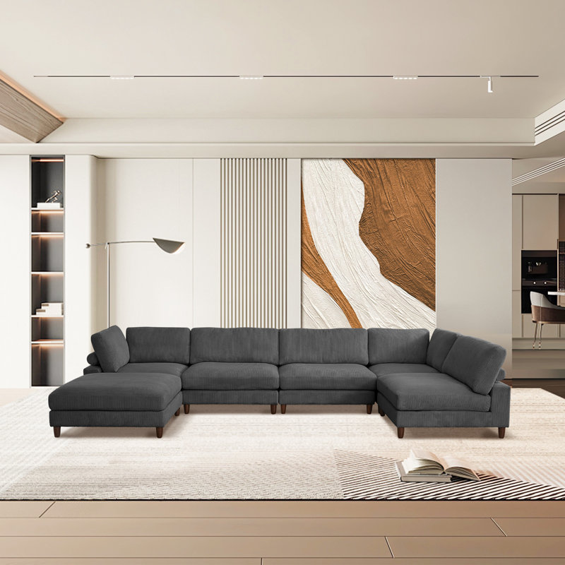 Canapé modulaire en velours côtelé 6 pièces, Velours côtelé gris