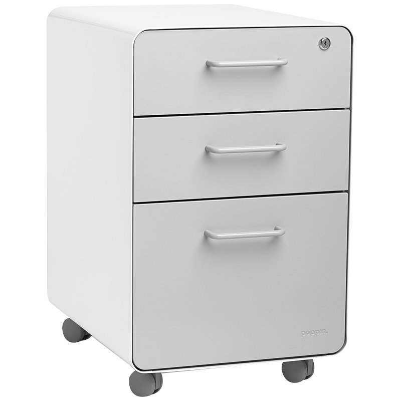  Stow 3-Drawer File Cabinet, With Caster, Light Gray / White