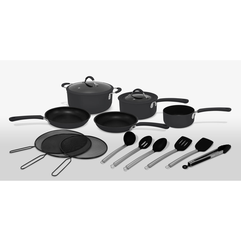 16 - Piece Non-Stick Cookware Set, Black