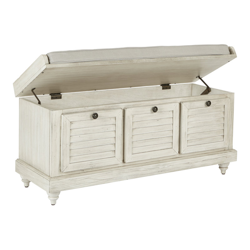Banc de rangement à couvercle rabattable Almira, Blanc délavé, Gris