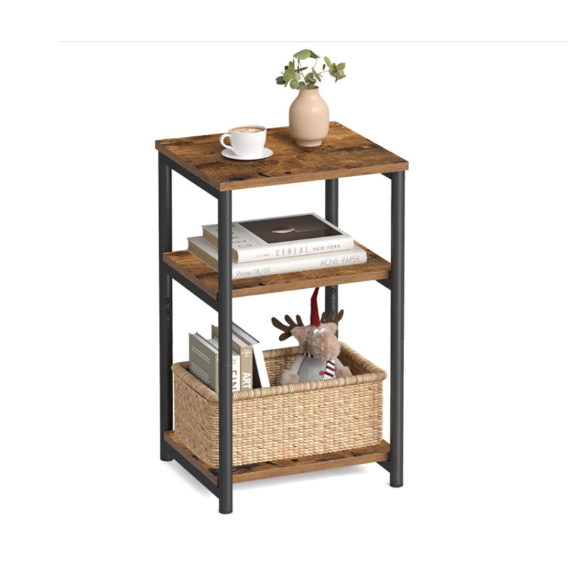 Collection - Table d'appoint, petite table de bout pour le salon, grande table de chevet moderne, chambre à coucher, bureau, salle de bain, structure en acier, brun rustique et noir encre