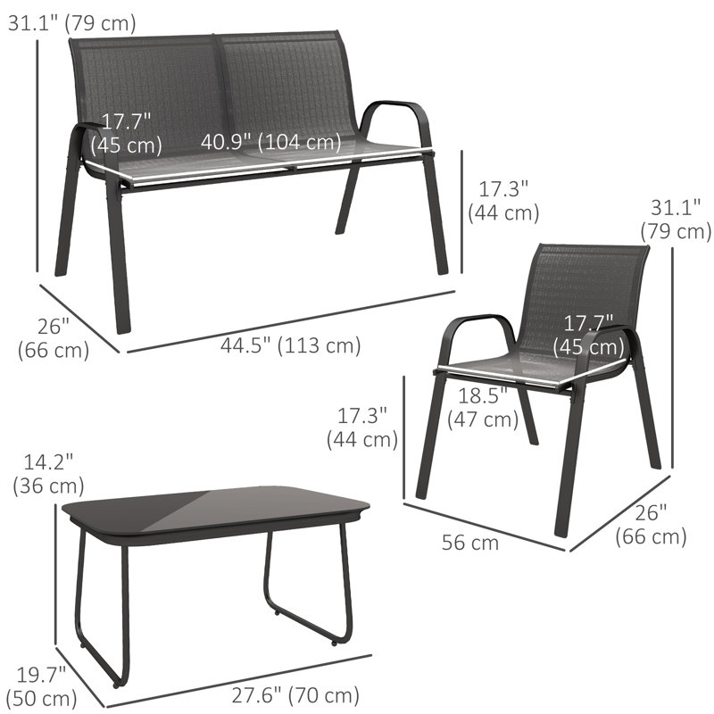 Ensemble de conversation pour l'extérieur 4 pièces, ensemble de conversation, noir