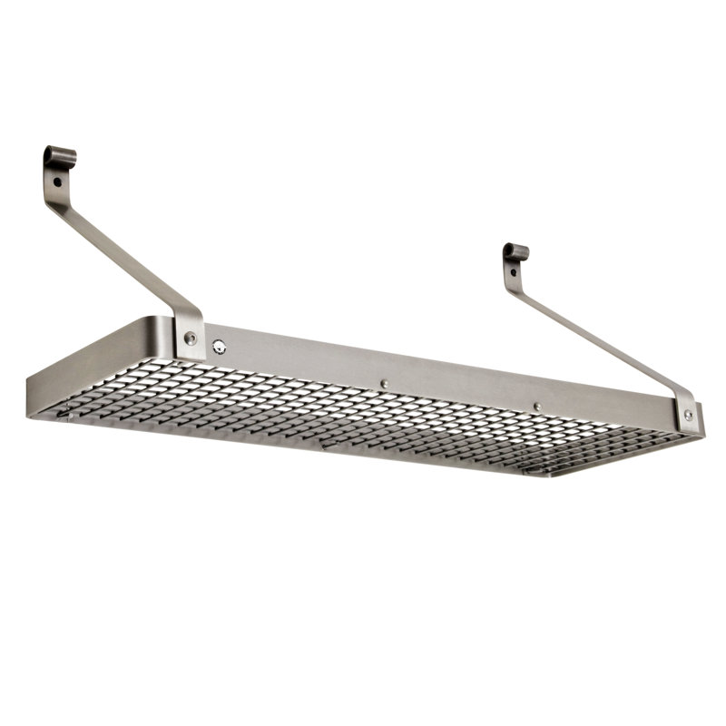 Handcrafted Gourmet Bookshelf Wall Rack with 12 Hooks, Stainless Steel, 14" H x 36" W x 9" D