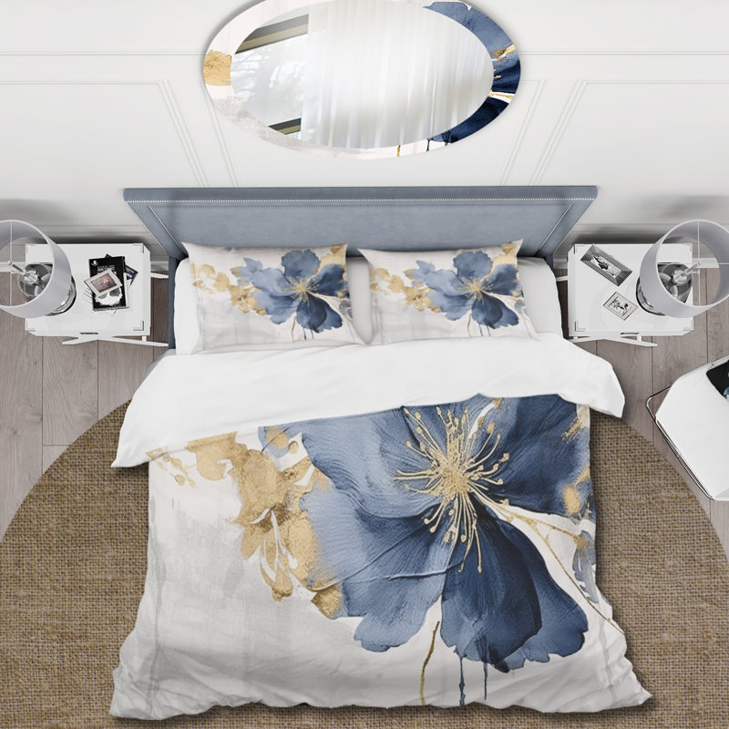Ensemble de housse de couette bleu et blanc Hibiscus Tropical Harmony Flowers I - Floral