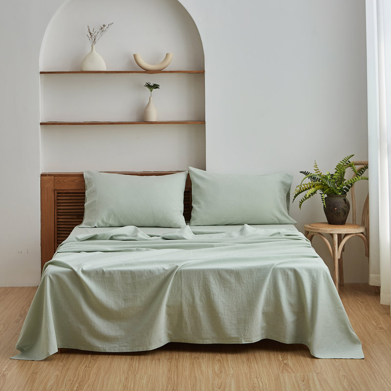 Linen Cotton Flat Sheet(Mint Green,Queen), Queen, Mint Green