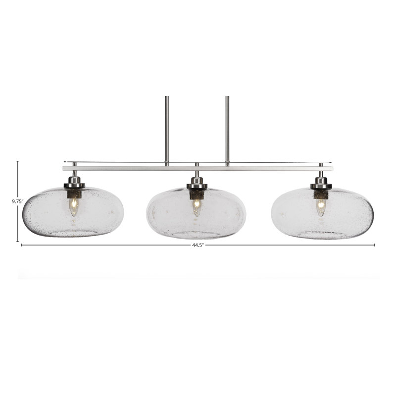 Agnon 3 Light Island Light Shown With 13" Glass, Grainé, Nickel brossé