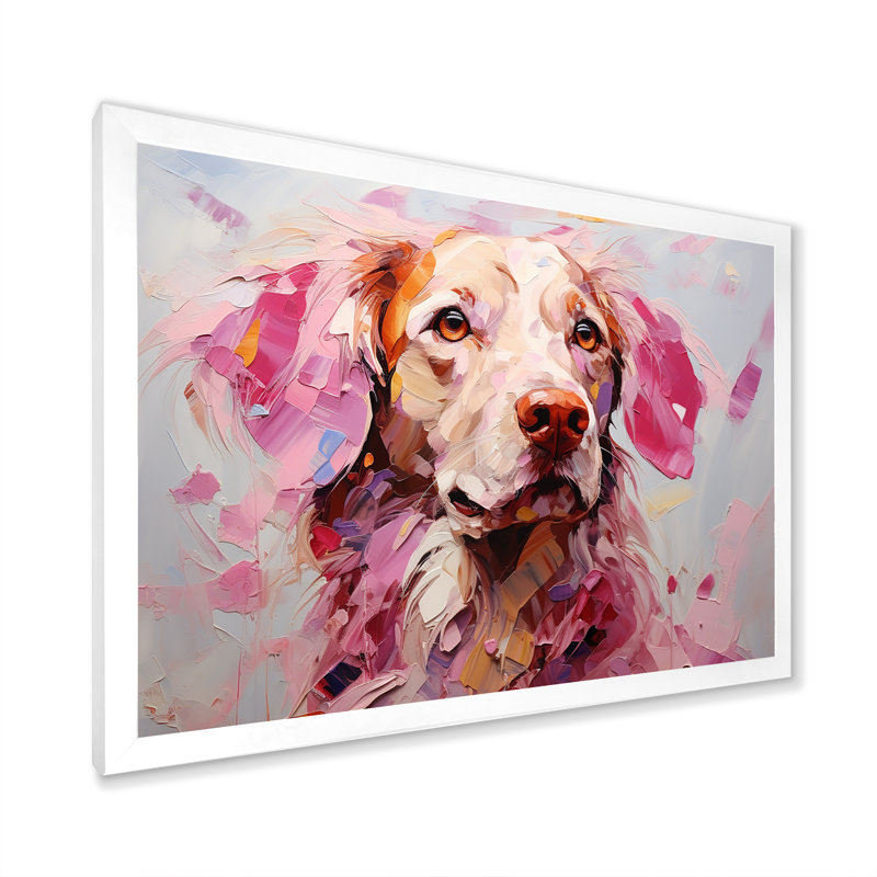 Pink Labrador Popart On Canvas Print, 12" H x 20" W x 1" D, White Single Picture Framed
