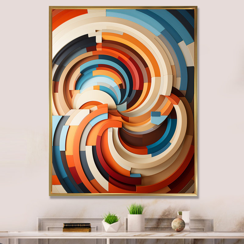 Echoing Ellipse Beige Geometric Frequency II - Geometric Wall Art, Gold Floater Framed, 40" H x 30" W x 1.5" D