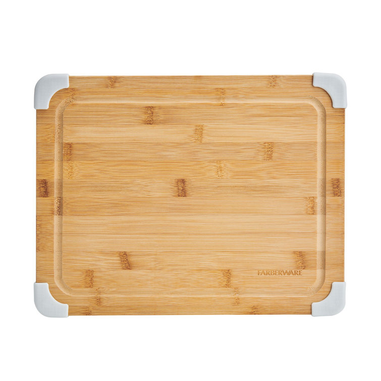 Farberware 15-inch by 21-inch Bamboo Wood Cutting Board with Red Non-slip  Corners