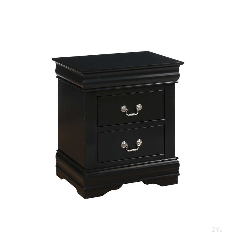 Gosford 2-Drawer Nightstand,Night Stand,End Table,Side Table 14" x 13" x 5" (Front)• Inner 11" x 12" x 4"H, Black