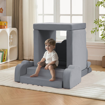 Canapé modulaire pour enfants, canapé convertible en mousse pour tout-petits, rose / gris
