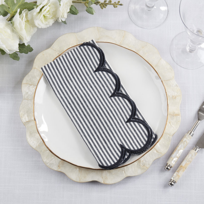 Striped Pattern Cotton Decorative Napkins (Set of 4) – Finished Edge Detail for Dining and Entertaining, 20", Navy Blue