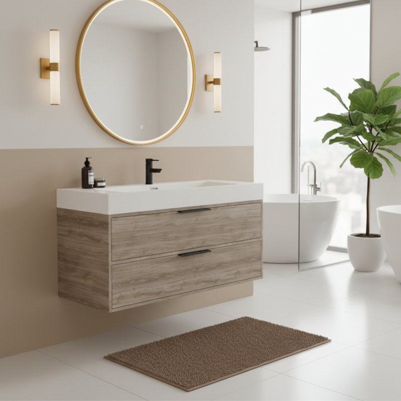 Savoy 42 in. W x 18 in. D x 22 in. H Single Sink Wall Mounted Bathroom Vanity in Silk with Cultured Marble Top, Silk