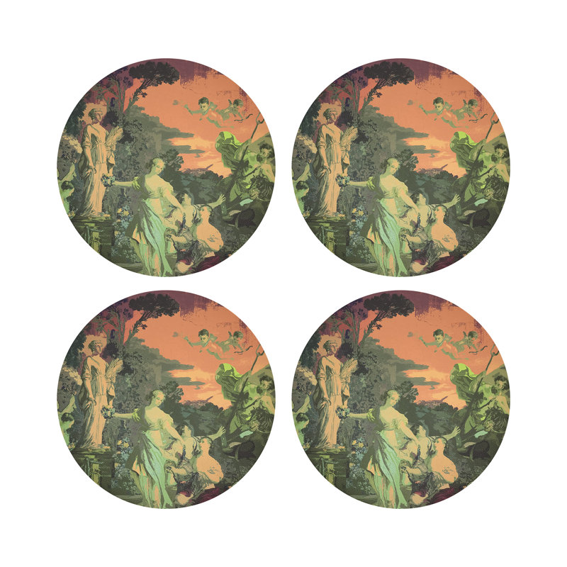 Sous-verres ronds en cuir végétalien Chypre, Vert acide