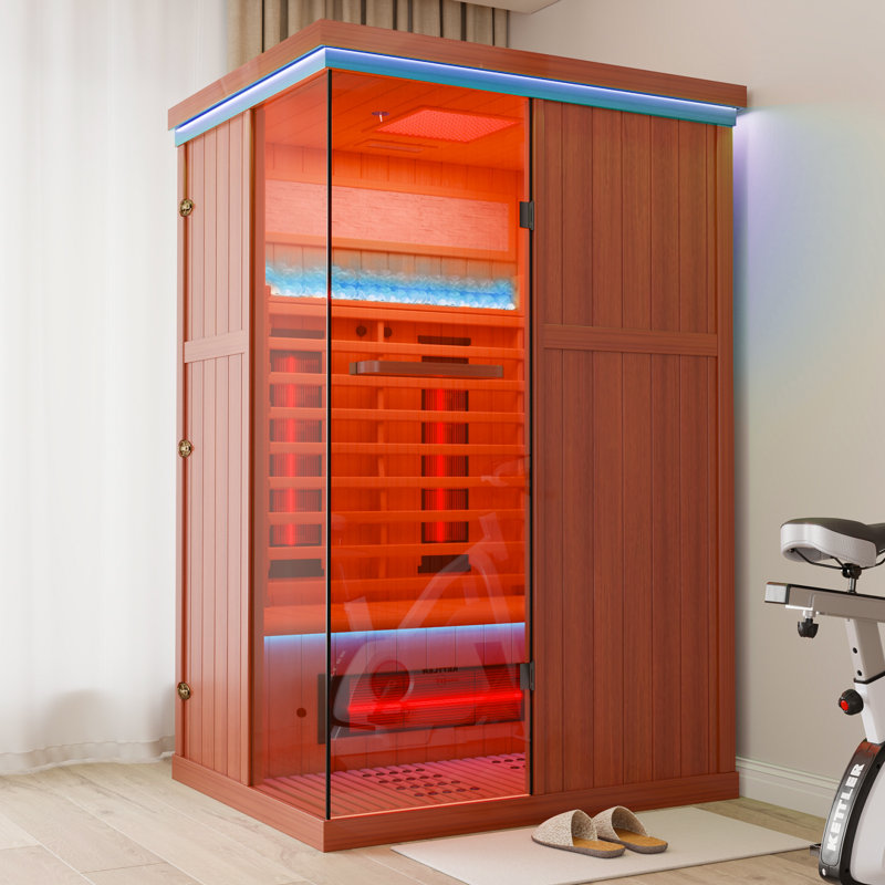 Meissalivve Full Spectrum Sauna Yk8005 For Home, 2 Person Indoor Infrared Sauna Room With 10 Minutes Warm-Up Heate, Red Cedar Wood Home Infrared Sauna With Bluetooth And Tempered Glass
