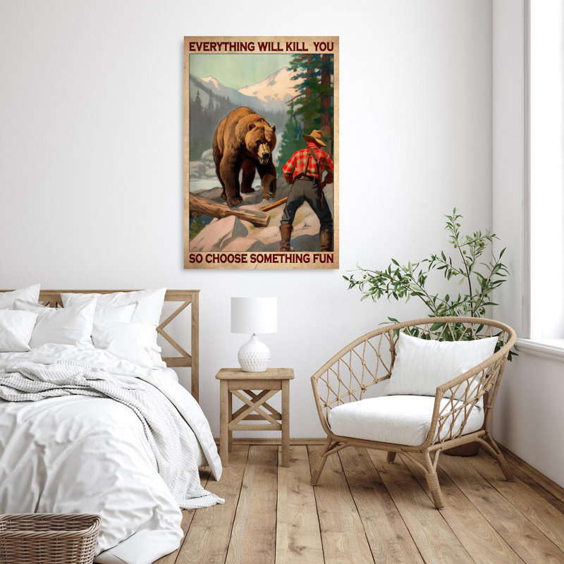 Impression sur toile, "Chasse à l'ours, choisissez quelque chose" - 1 pièce, H 36 po x l 24 po x P 1,25 po