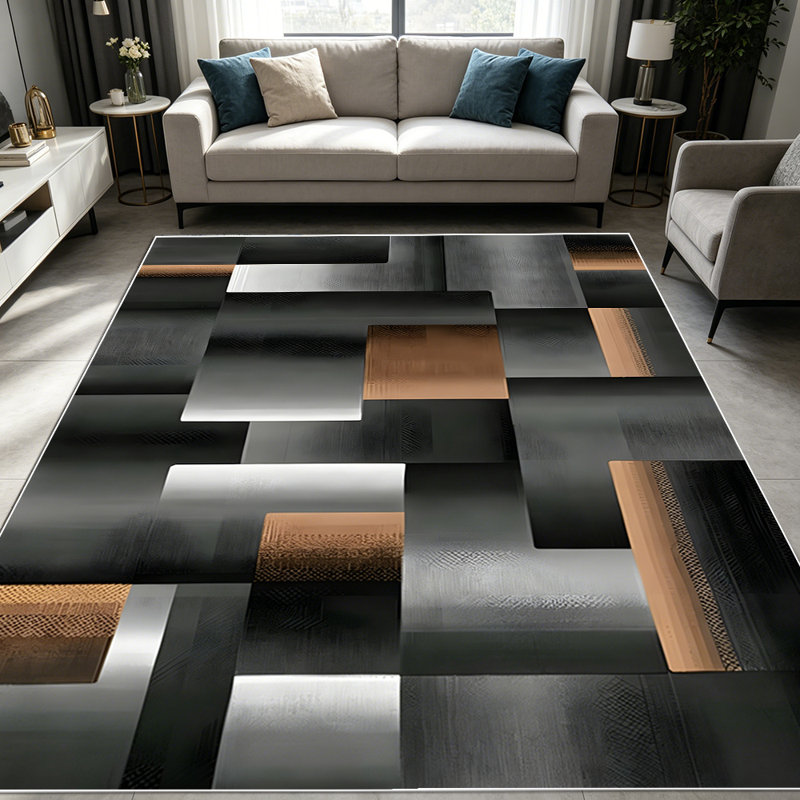 1PC Modern Geometric Metallic Wood Block Abstract area rugs for Living Room, Soft and Comfortable, Suitable for all seasons, easy-to-maintain, machine washable Indoor floor mat, Under Table Farmhouse suitable for dining area, entryway, bedroom, home