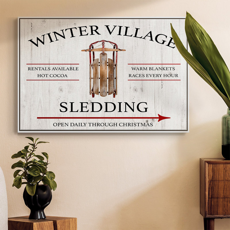 Traîneau à neige Winter Village, Toile avec cadre blanc, H 27 po x l 41 po x P 2 po