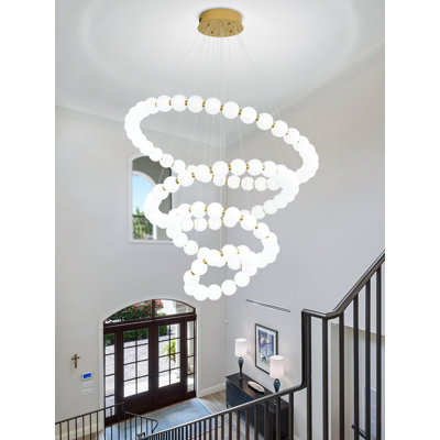 Grand lustre à bulles pour plafonds hauts, suspension ronde moderne dorée à 4 anneaux pour hall d'entrée et escaliers
