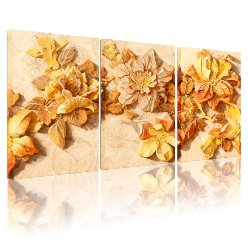 «Fashion Autumn Flowers», ensemble de 3 impressions sur toile, H 24 po x l 48 po