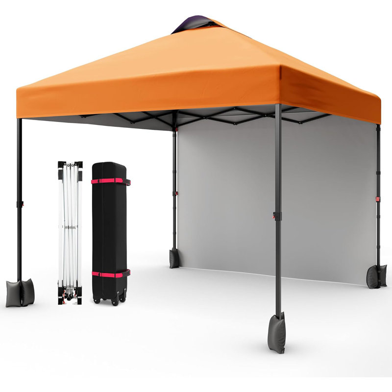 10' X 10‘ Pop Up Canopy With Sidewalls For Outdoor, Waterproof Portable Canopy With One Push Setup, Orange