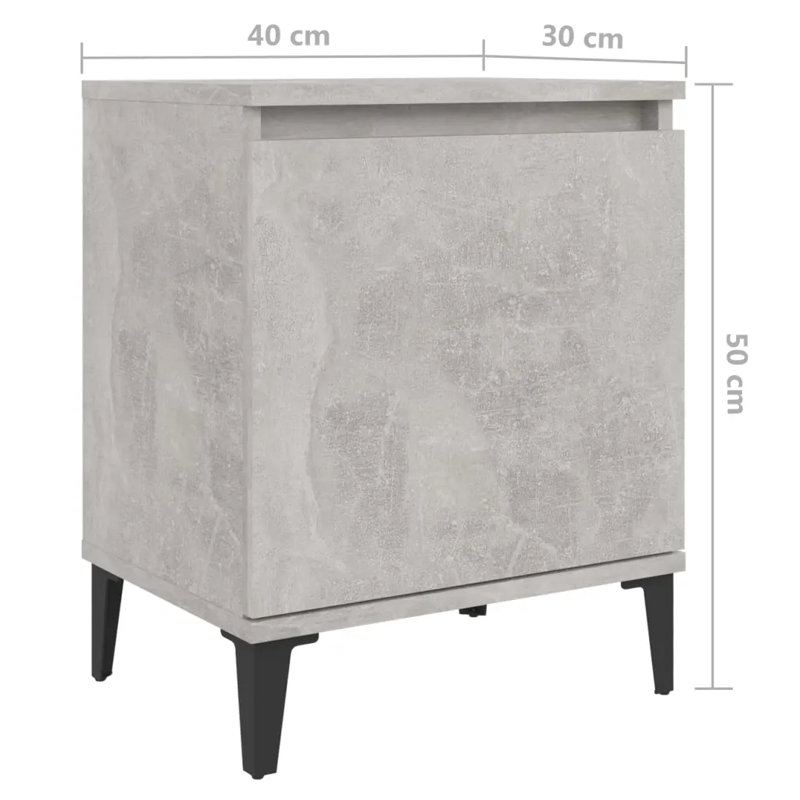 40cm W Manufactured Wood Bedside Table, Concrete Grey, No