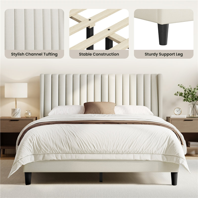 Upholstered Panel Bed, Queen, Ivory