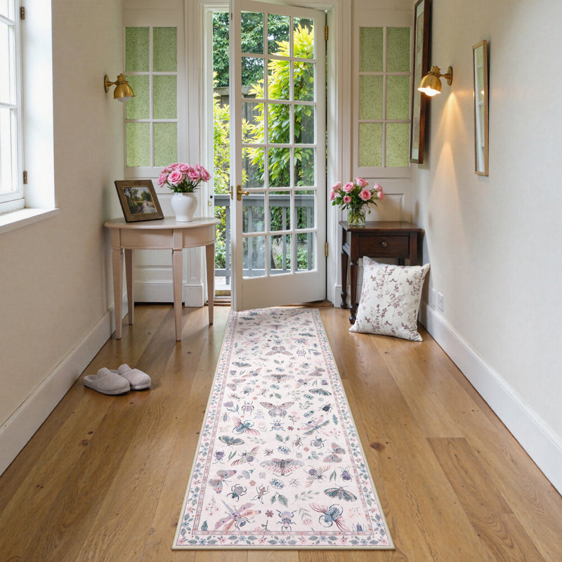 Insect Print Washable Rugs for Living Room Ultra-Thin Non-Slip Modern Bedroom Large Carpet, Runner 2' x 6'