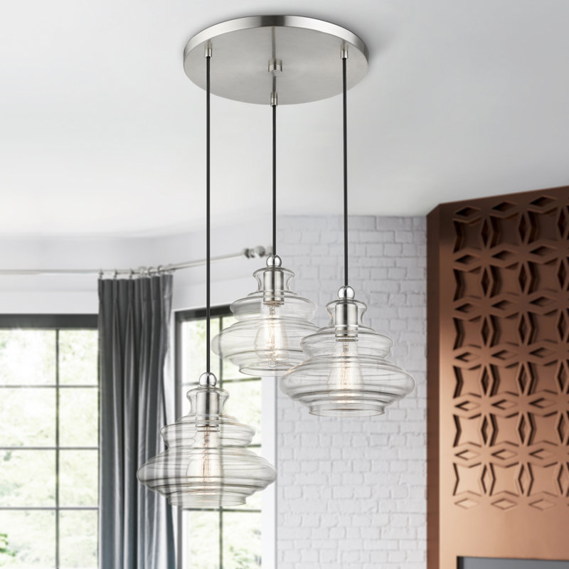 Lustre géométrique à intensité variable à 3 lumières Veston, Nickel brossé