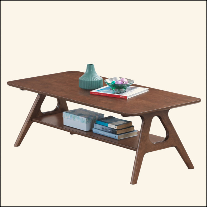 Table basse Mid-Century moderne en bois avec tablette