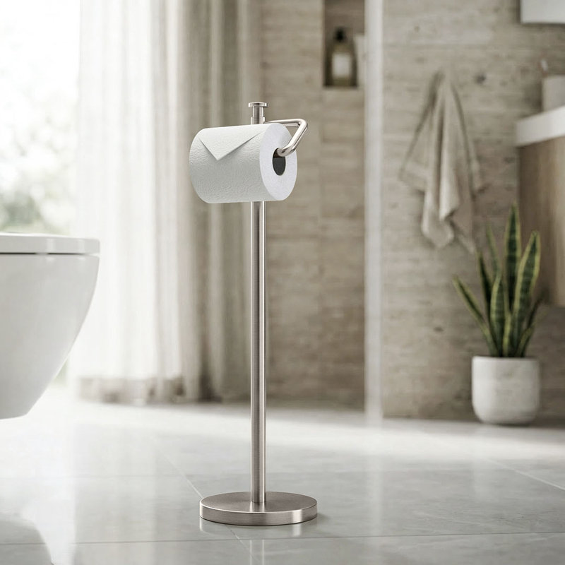 Porte-papier hygiénique sur pied, Nickel satiné