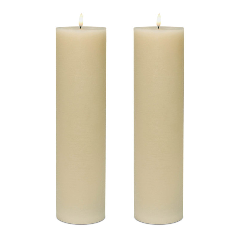 Bougie pilier beige FIA Wick (ensemble de 2), P 4 po x H 15 po