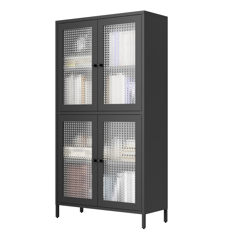 4-shelves Metal File Cabinet With Material For Office - Black Freestanding Bookcase Classic Style Study