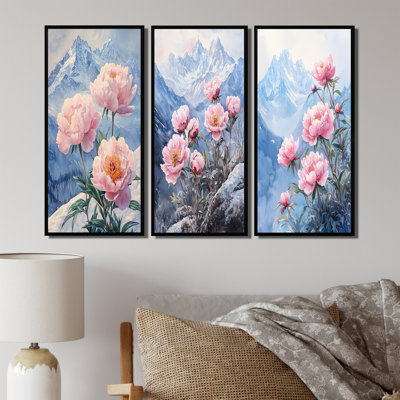 Pivoines par les sommets enneigés I - Collection de reproductions sur toiles florales