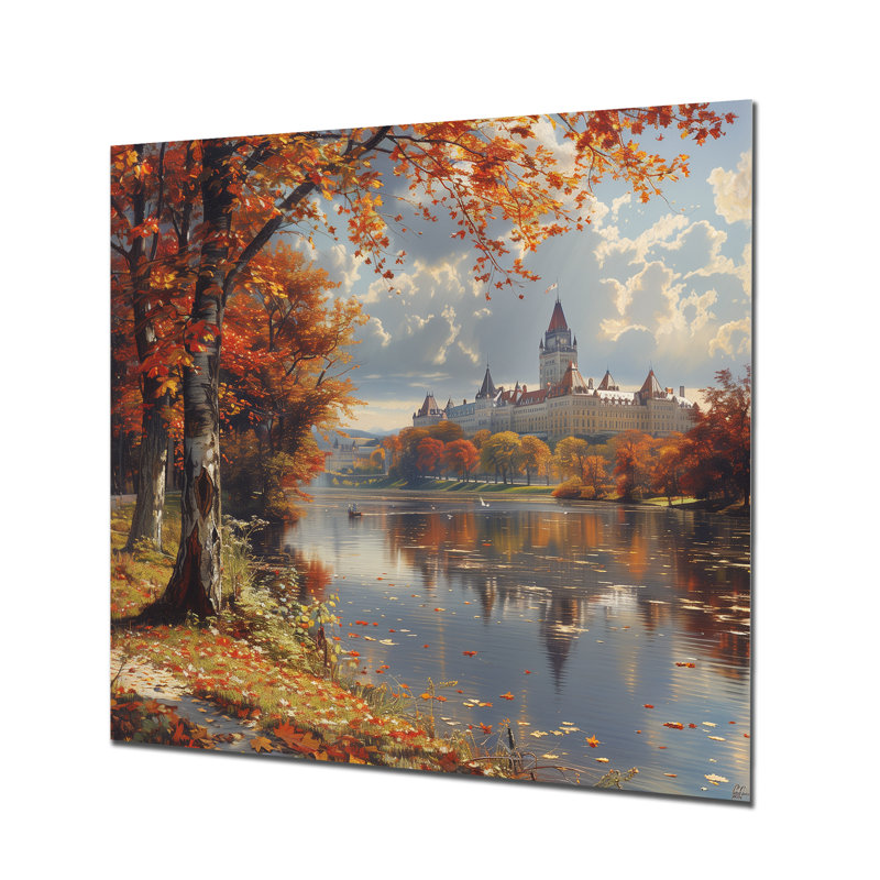 Automne, rivière Grand à Ottawa III - salon d'art mural de la ville Ottawa, H 30 po x l 30 po, Sans cadre, métal