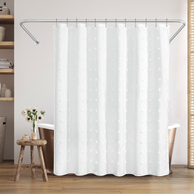 Holbert 71x71 White Woven Shower Curtain With Tassel And Accents - Includes 12 Grommets And Hooks - 100% Polyester