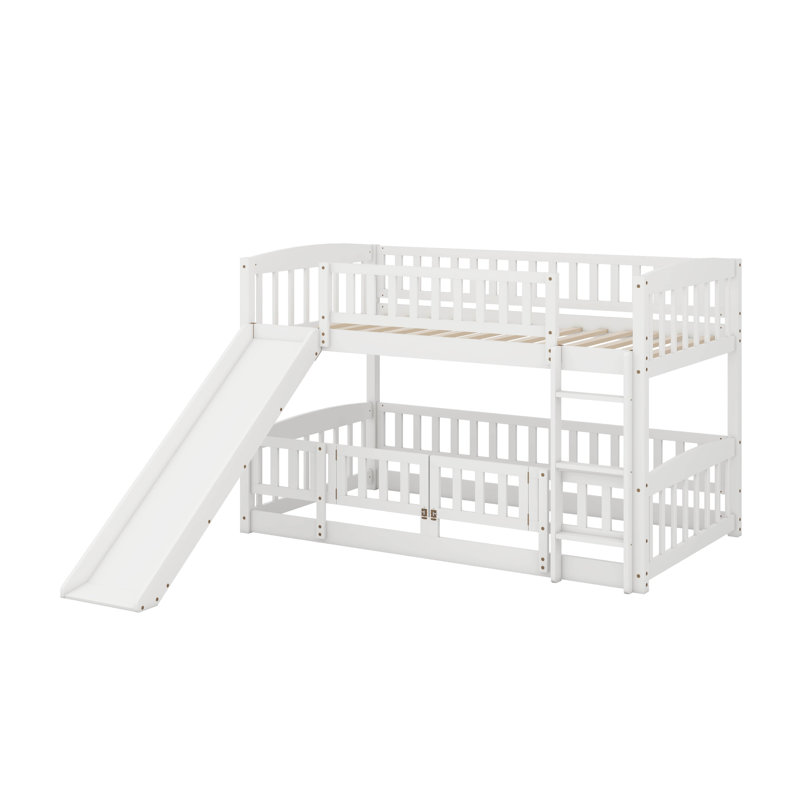 Harriet Bee Twin Over Twin Bunk Bed With Fence,Ladder And Slide For ...