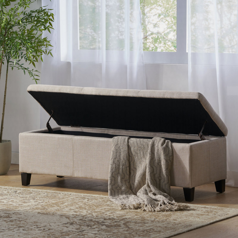 Modern Fabric Upholstered Storage Bench, Light Beige