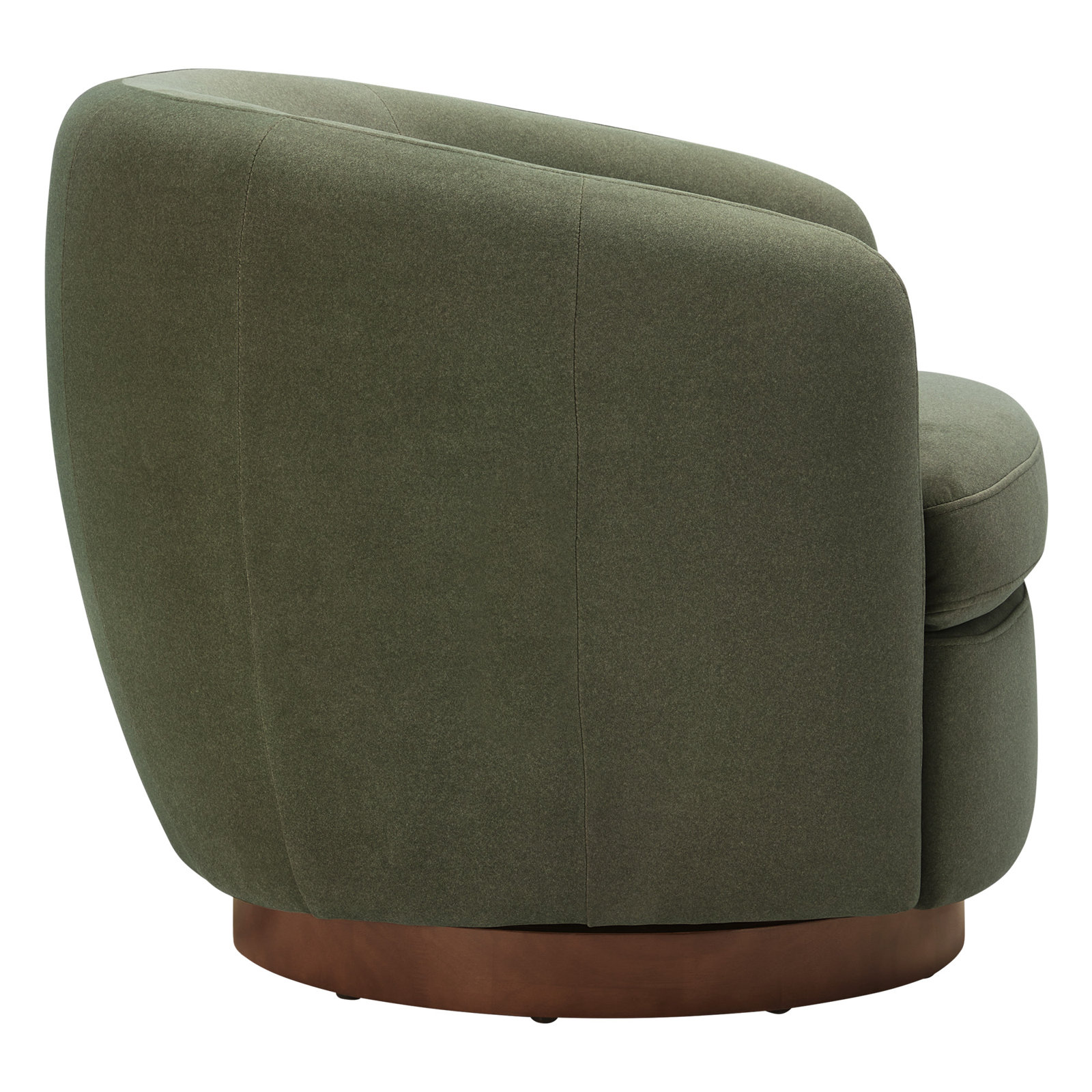 Marcy Upholstered Swivel Barrel Chair, Vesper Forest Green Performance Velvet/Brown