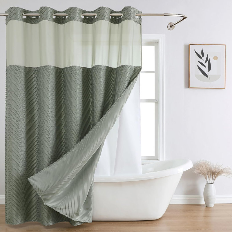 Ensemble de rideau de douche Stall no Hook, Vert sauge, H 77 po x l 71 po
