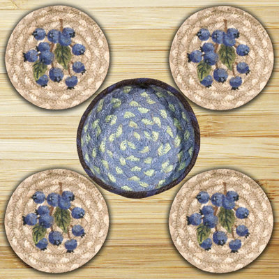  Round Jute Coasters in Basket Hand Stenciled Design 5"x5"
