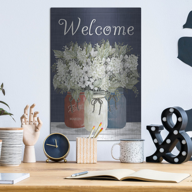 Art mural en métal de luxe «Welcome Red, White & Blue Jar Trio» par Cindy Jacobs, 12 po x 16 po, H 16 po x l 12 po