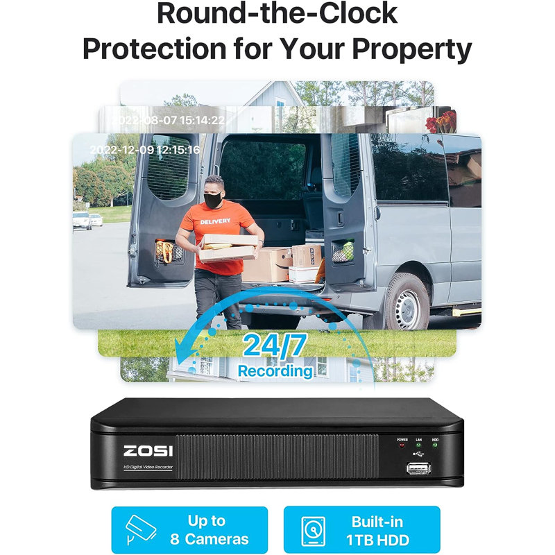 8Pcs Wired 1080P Dome Outdoor Security Camera System with 8CH 5MP Lite DVR, Motion Detection, Remote View