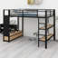 Structure de lit mezzanine avec garde-robe, lit mezzanine en métal avec tablettes de rangement et panneau perforé
