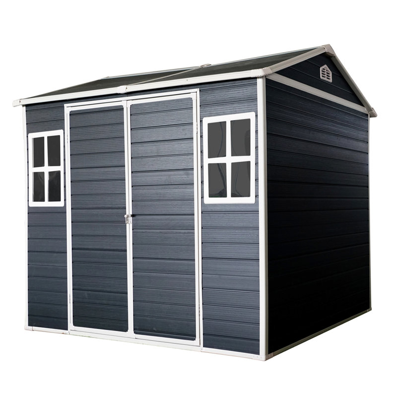 8x6ft Outdoor Shed With Two Windows - Resin Waterproof Storage Floor & Lockable Door Patio, Backyard Black Shed, Door, Garden