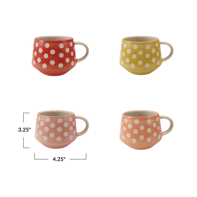 Hand-Painted Stoneware Mug Set With Wax Relief Dots