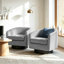 Fauteuil demi-tonneau pivotant en velours gris avec base en bois massif Eugenie Applewold-989229752