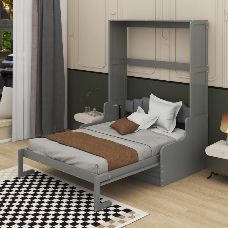 Lit escamotable mural Murphy avec coussin, gris, Grand