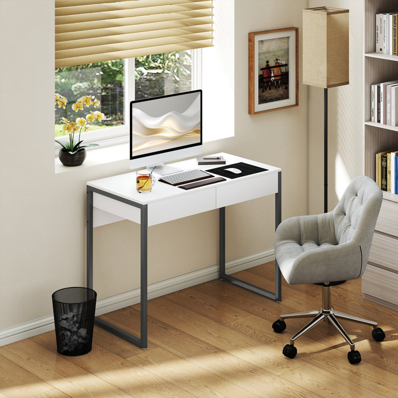Bureau moderne à la maison avec 2 tiroirs ultrabrillants blanc gris